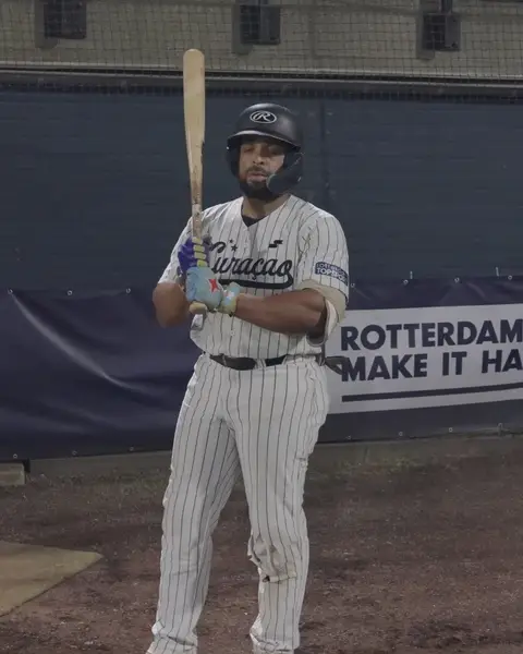 Dre Celestijn walks past the stadium logo to the plate v4.5
