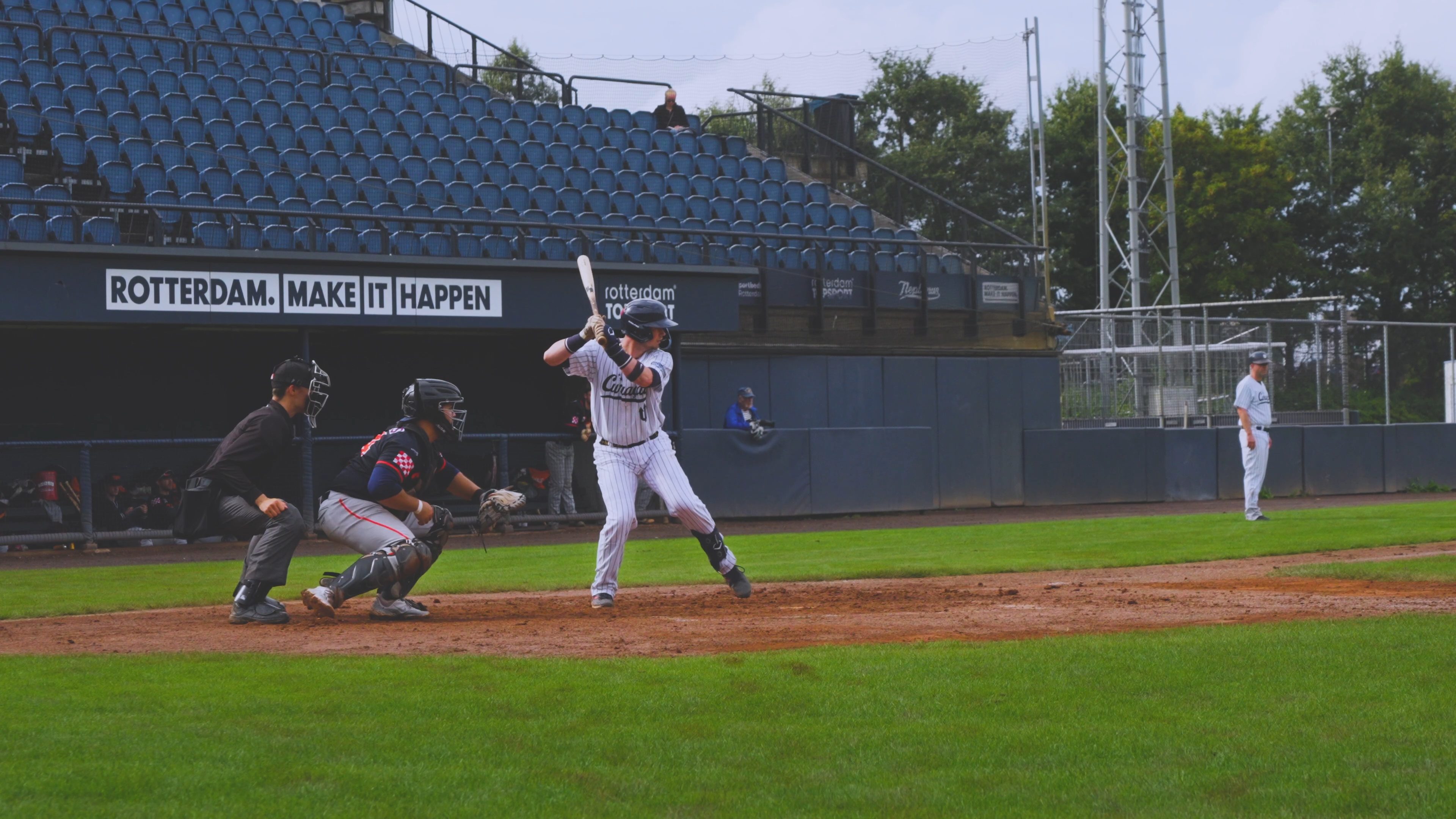 Hugo Rijkenhuizen smashed this ball for a double to Left field